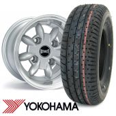 6" x 10" silver Ultralite alloy wheel and Yokohama A008 tyre package