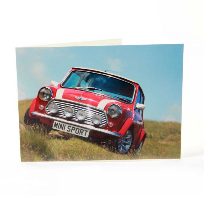 Greetings card featuring a red Rover Mini Cooper Sportspack