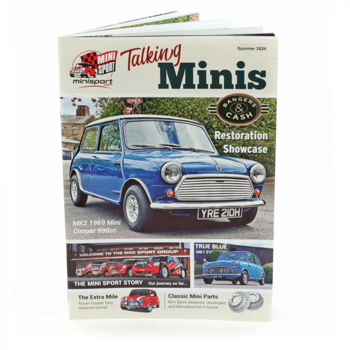 Cover of Talking Minis Magazine Summer 2024 Edition featuring Mini Sport restorations and the Mk2 1969 Mini Cooper.