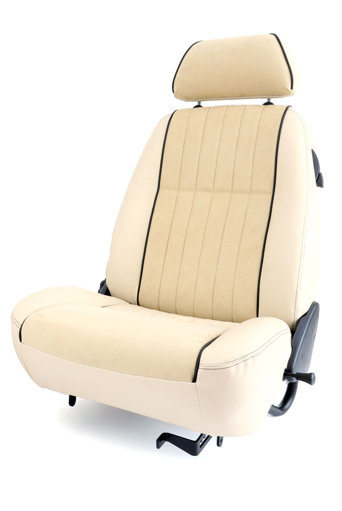 Bespoke leather and Alcantara seats designed for a classic Mini, blending comfort and style.