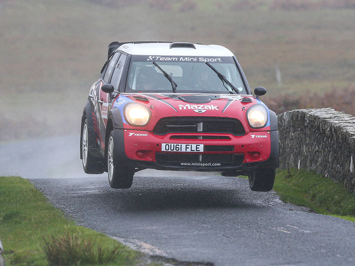 The Mini Sport JCW WRC R53 MINI, on stage at the Mull Rally 2021.