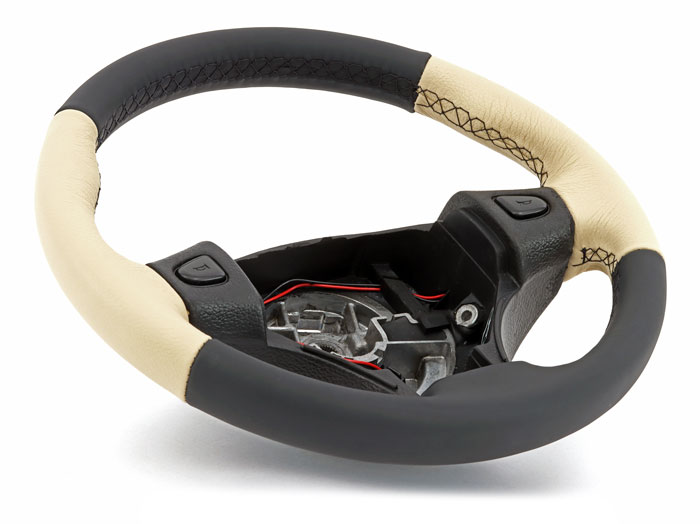 Classic Mini leather steering wheel restored with a new covering in premium leather