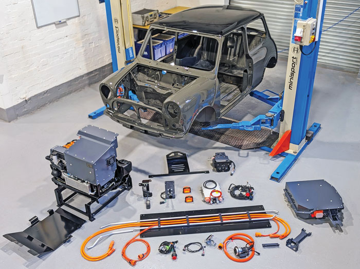 RHL Mini EV kit displayed alongside the freshly painted Yukon Grey Mini shell.